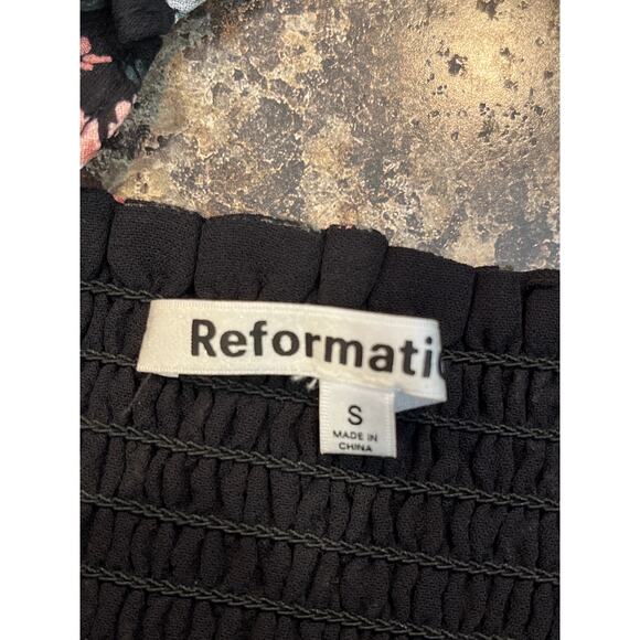Reformation NEW Pinto Black Pink Floral Print Smocked Shirt‎ Small - Picture 9 of 12
